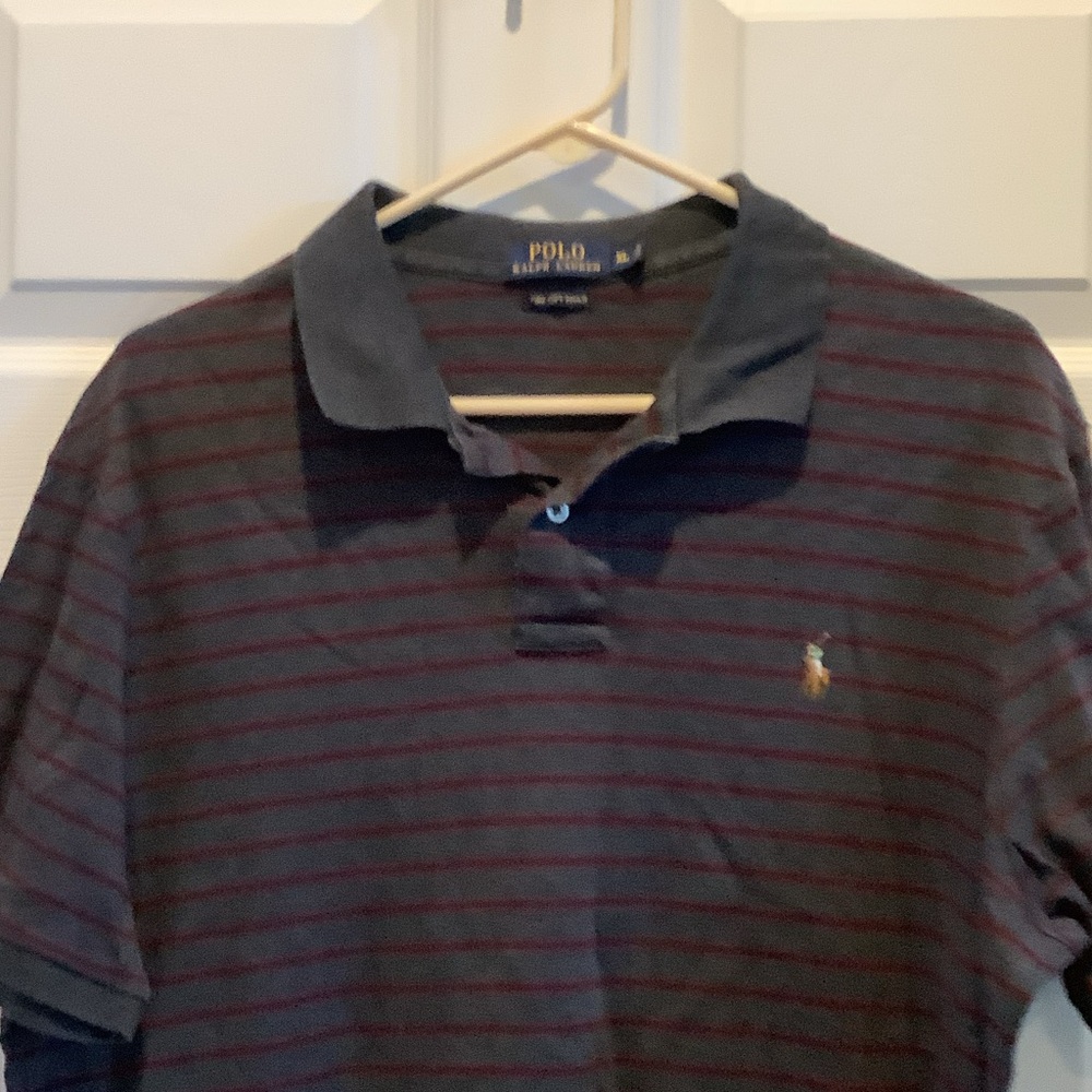 Polo by Ralph Lauren Men's Polo Shirt - Dark Blue and Burgundy‎